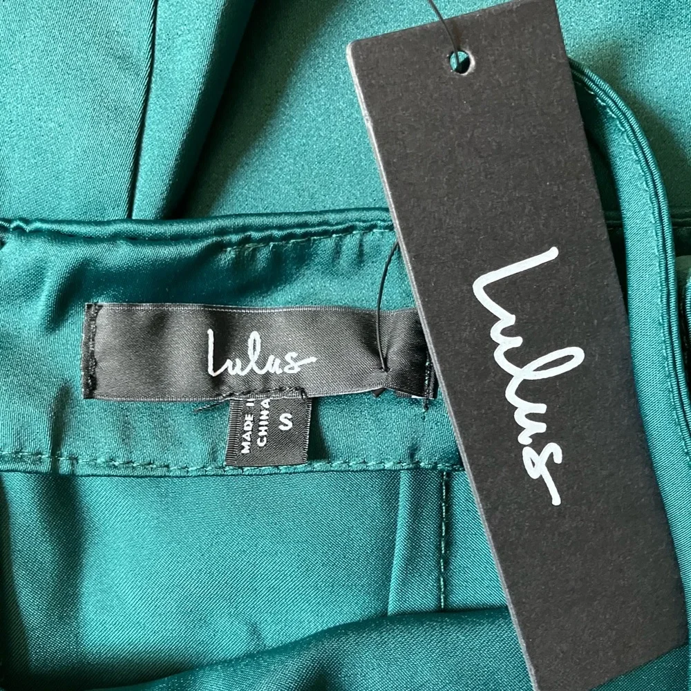 NWT Forest Green Satin Midi Dress - Picture 2 of 4